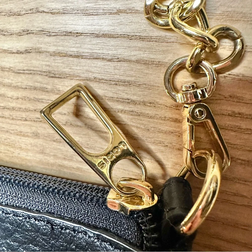 NEW Lodis Italian Black Pebbled Leather Emily Convertible Crossbody Bag Chain - Picture 5 of 7